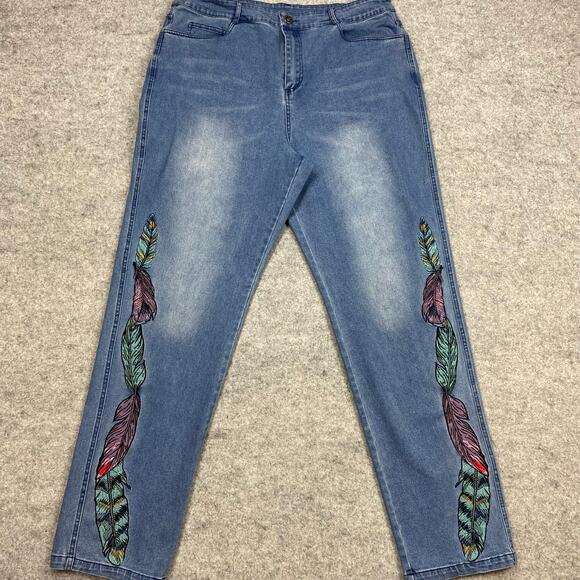 back in the saddle  jeans women’s 16 33x30 Embroidered tribe‎ Feathers cowgirl - Picture 1 of 16